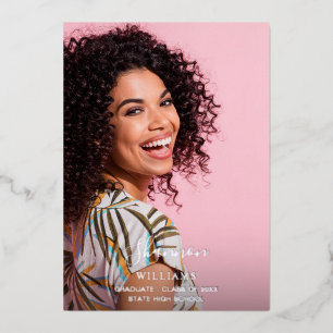 Big Script Name Photo Afstudeerder Party - vertica Folie Uitnodiging