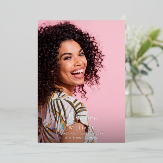 Big Script Name Photo Afstudeerder Party - vertica Folie Uitnodiging (Staand Voorkant)