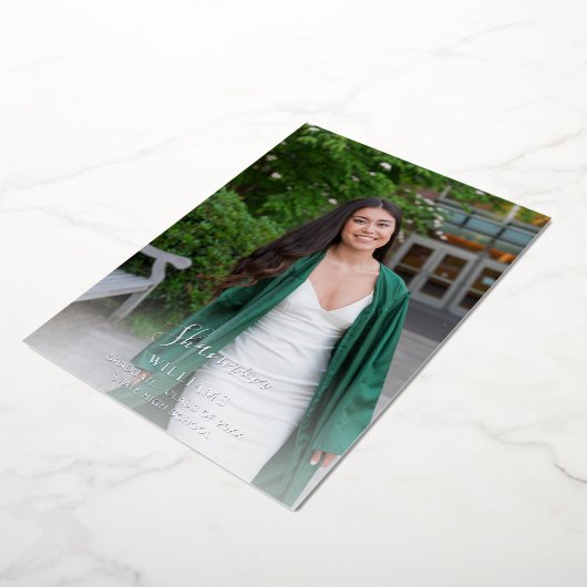 Big Script Name Photo Afstudeerder Party Vertical Folie Uitnodiging (Gedraaid)