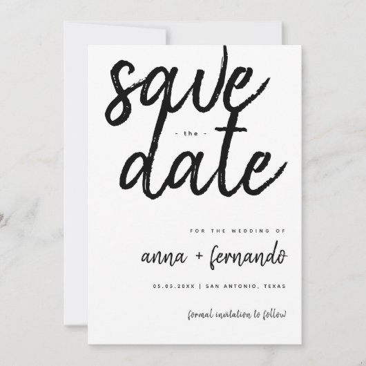 Big Script Zwart-wit bruiloft Save the Date Kaart (Voorkant)