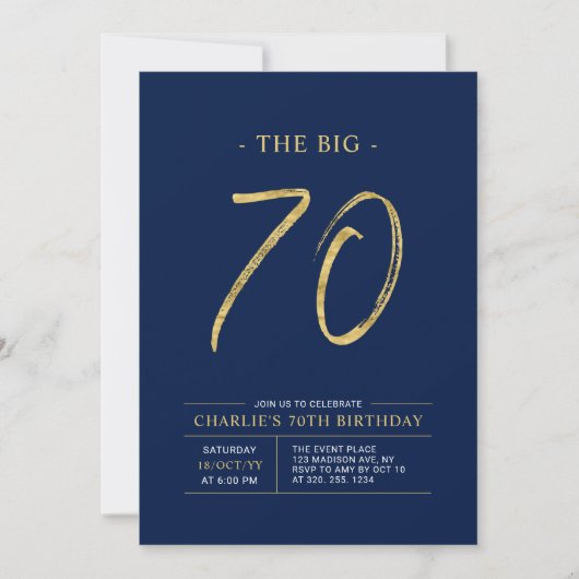 Big Seventy | Goud & Navy Blue 70e verjaardagsfees Kaart (Voorkant)