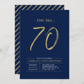 Big Seventy | Goud & Navy Blue 70e verjaardagsfees Kaart (Voorkant / Achterkant)