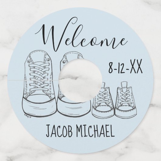 Big Shoes Baby Shower Baptism Christening Wijnglaslabel (Voorkant)