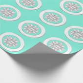 Big Silver Gift Bow op Blauwgroen blauw Cadeaupapier (Hoek)