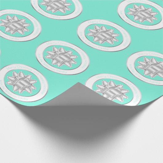 Big Silver Gift Bow op Blauwgroen blauw Cadeaupapier (Hoek)