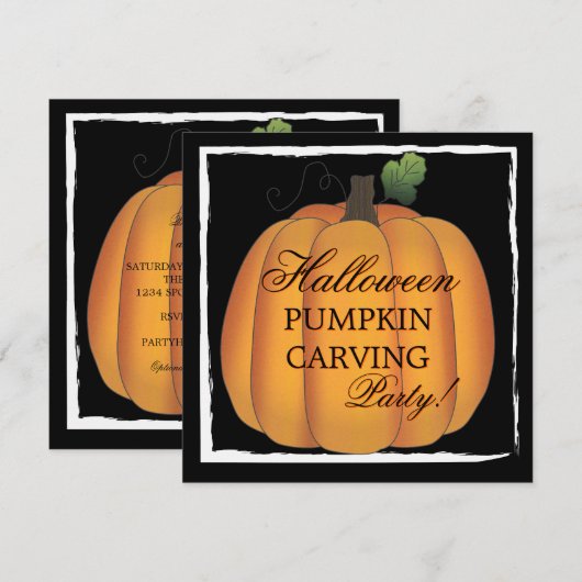 Big Sinaasappel Halloween Pumpkin Carving Party Kaart (Voorkant / Achterkant)