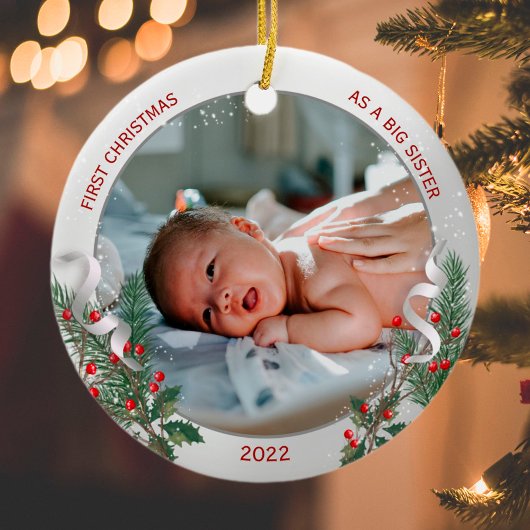 Big Sis 1e Kerstmis Classic Silver Plant Lijst Keramisch Ornament