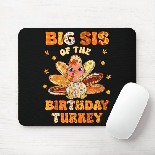 Big Sis Of The Birthday Turkey Bow Family Matching Muismat (Met muis)