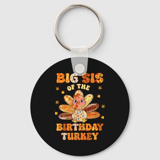 Big Sis Of The Birthday Turkey Bow Family Matching Sleutelhanger (Voorkant)