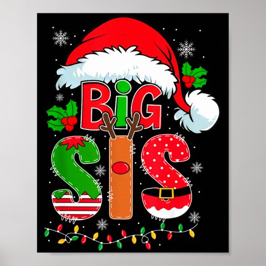 Big Sis Santa Hat New Big Sister Announcement Xmas Poster (Voorkant)
