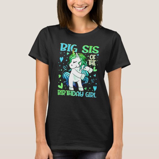 Big Sis van het Birthday Girl Flossing Unicorn Big T-shirt (Voorkant)