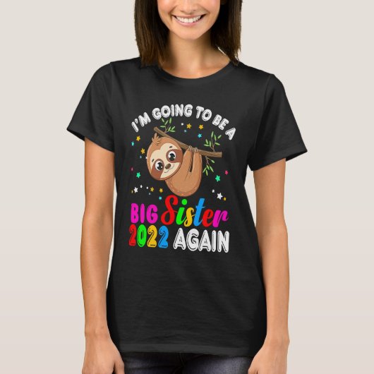 Big Sister 2022 Again Hanging Sloth Pregnancy Anno T-shirt (Voorkant)