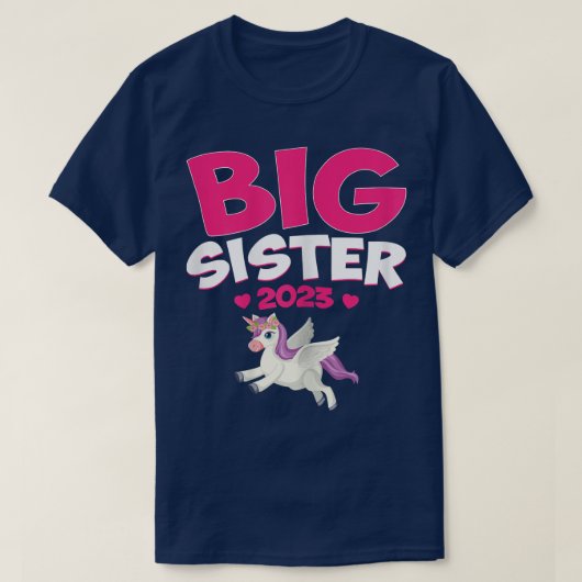Big Sister 2023 Siblings Baby Announcement Unicorn T-shirt (Design voorkant)