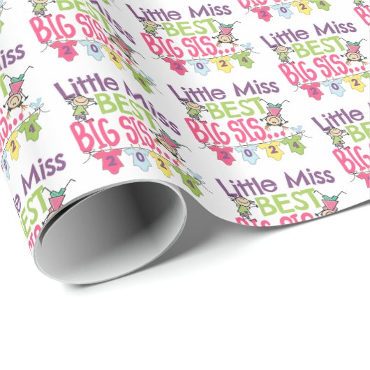 Big Sister 2024 - Little Miss Best Big Sis Cadeaupapier (Rol Hoek)