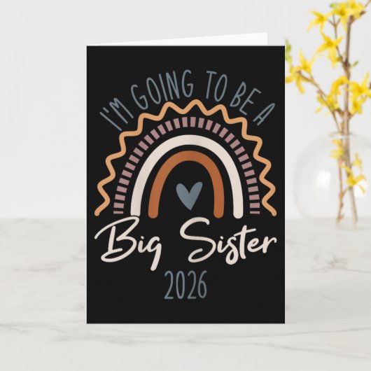 Big Sister 2026 Girls Rainbow Big Sis Sibling  Kaart (Gele Bloem)