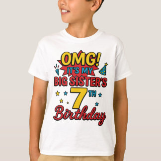 Big Sister 7th Birthday Cute Rainbow Fun 7 Year  T-shirt