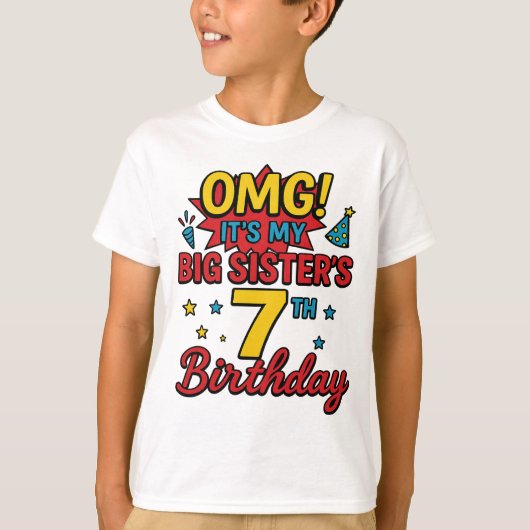 Big Sister 7th Birthday Cute Rainbow Fun 7 Year  T-shirt (Voorkant)