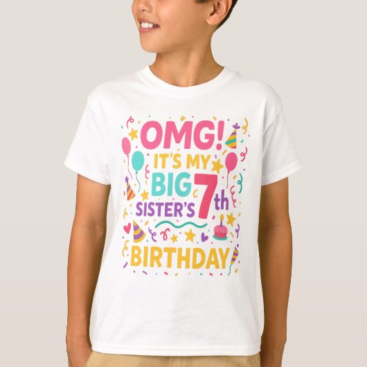 Big Sister 7th Birthday Cute Rainbow Fun 7 Year  T-shirt (Voorkant)