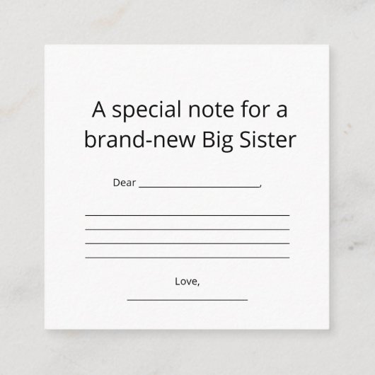 Big Sister Abstract Heart Enclosure Card  Informatiekaartje (Achterkant)