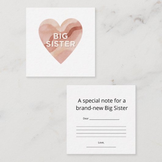 Big Sister Abstract Heart Enclosure Card Informatiekaartje (Voorkant / Achterkant)