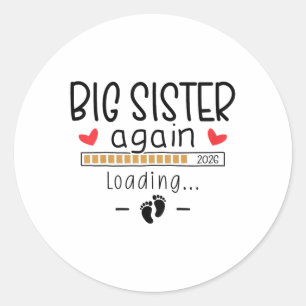 Big Sister Again 2026 Baby 3 Zwangerschapsaankondi Ronde Sticker