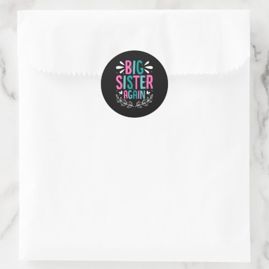 Big Sister Again Girls Sibling Announcement Funny  Ronde Sticker (Tas)