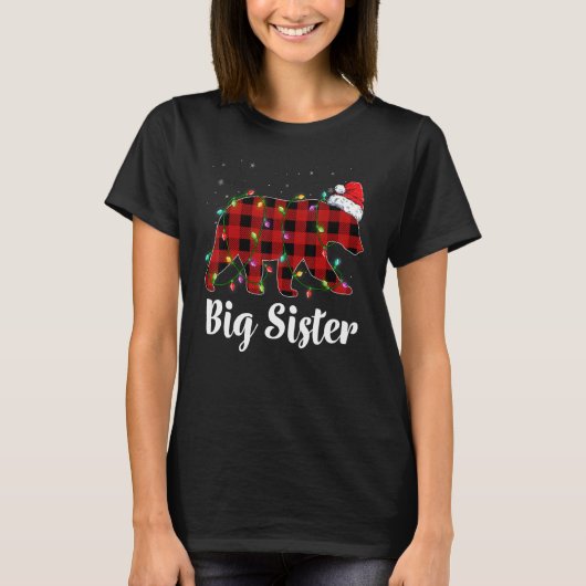 Big Sister Bear Buffalo Red Plaid Matching Family T-shirt (Voorkant)