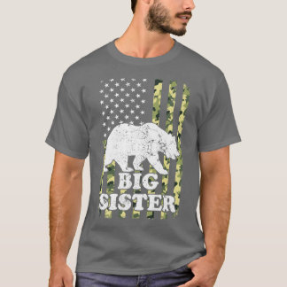Big Sister Bear Camping Hiking Camouflage USA Amer T-shirt