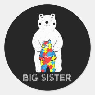 Big Sister Beer Autisme Awareness Support Mam Ronde Sticker