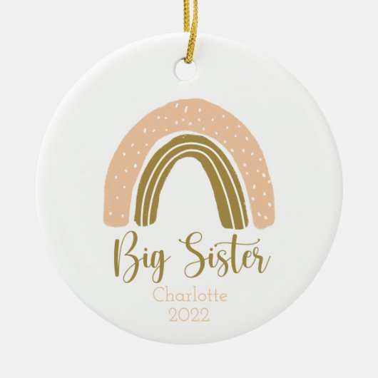 Big Sister Boho Rainbow Pink Gold gepersonaliseerd Keramisch Ornament (Voorkant)