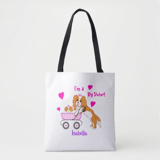 Big Sister Cavalier King Charles Spaniel Naam Tote Bag (Voorkant)