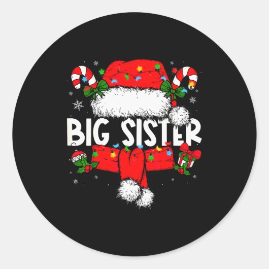 Big Sister Christmas Pajama Santa Claus Family Mat Ronde Sticker (Voorkant)