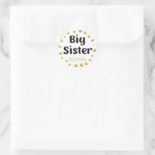 Big Sister Custom Naam met gouden harten Ronde Sticker (Tas)
