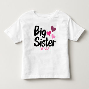 Big Sister Custom Naam met roze harten Kinder Shirts