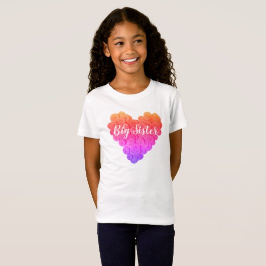 Big Sister Cute Beauful Text Roze Paars Heart T-shirt (Voorkant volledig)