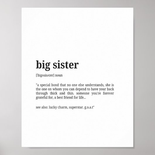 Big Sister Definition Wall Art Poster (Voorkant)