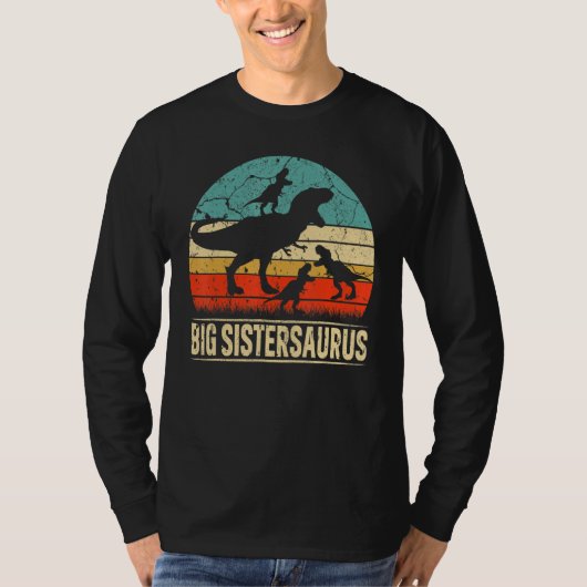 Big Sister Dinosaur T Rex Big Sistersaurus 3 Kinde T-shirt (Voorkant)