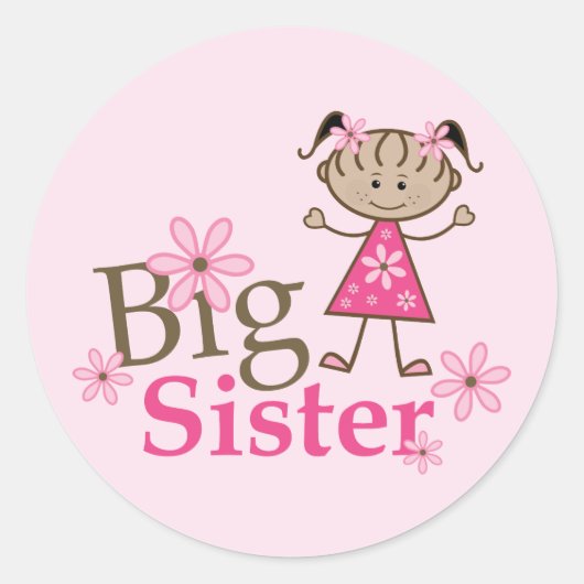 Big Sister Ethnic Stick Figuur Girl Ronde Sticker (Voorkant)