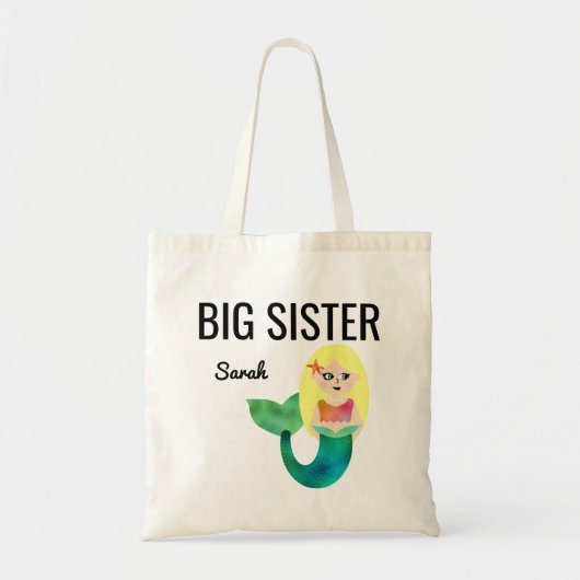 Big Sister Faux Foil Blonde Mermaid Girls Kinder Tote Bag (Voorkant)