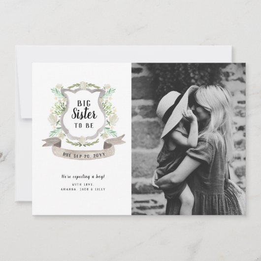Big Sister Floral Zwangerschap Foto Aankondiging (Voorkant)