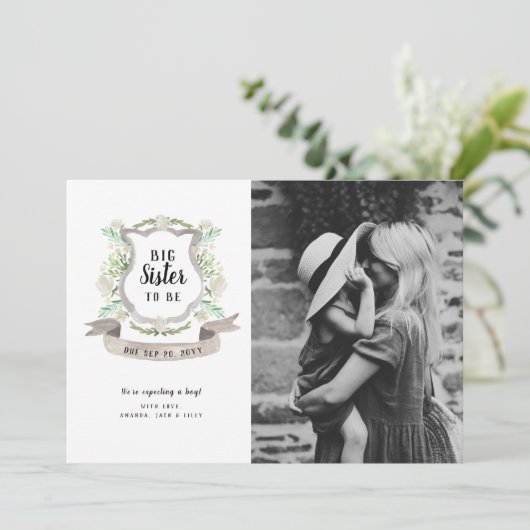 Big Sister Floral Zwangerschap Foto Aankondiging (Staand voorkant)