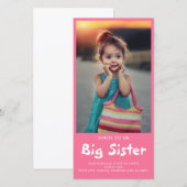 Big Sister Foto Roze Zwangerschap Aankondiging (Voorkant / Achterkant)