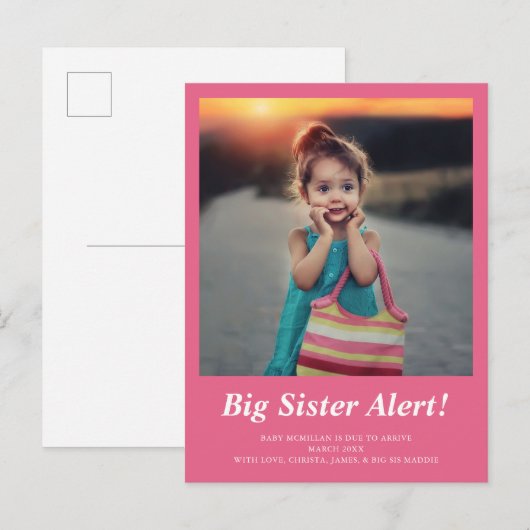Big Sister Foto Zwangerschap Roze aankondiging (Voorkant / Achterkant)