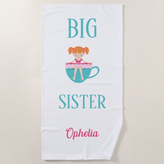 Big Sister Gepersonaliseerde Teacup Aangepaste Tek Strandlaken (Voorkant)
