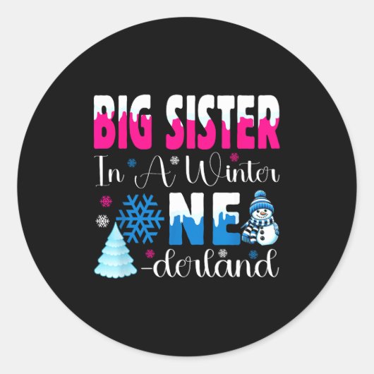 Big Sister In A Winter Onederland Bday Girl Sweet  Ronde Sticker (Voorkant)