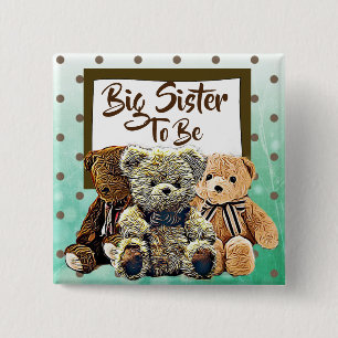 Big Sister is het Baby shower van Teddy Bear Vierkante Button 5,1 Cm