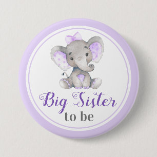 Big Sister is New Sis Baby Girl Shower Elephant Ronde Button 7,6 Cm