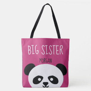 Big Sister Kawaii Panda Beer Face Animal Sibling Tote Bag