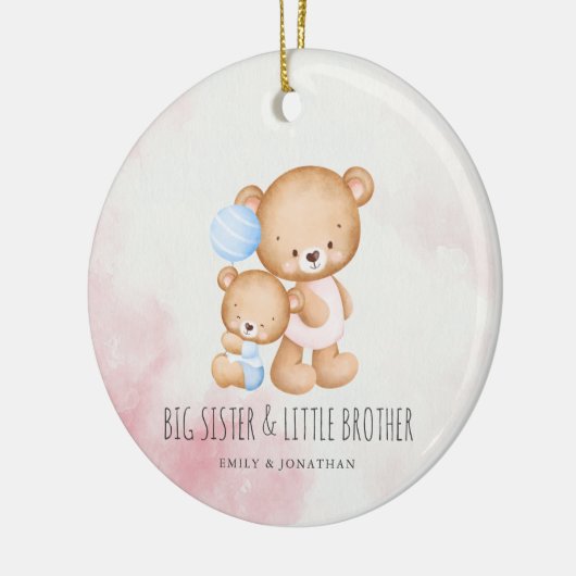 Big Sister Little Brother Cute Beren Waterverf Keramisch Ornament (Links)
