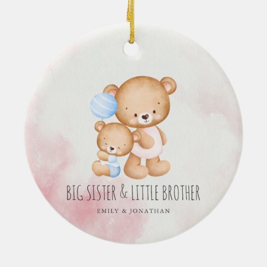 Big Sister Little Brother Cute Beren Waterverf Keramisch Ornament (Achterkant)